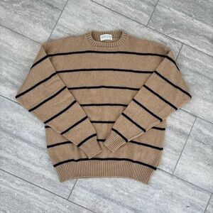 Classic Tan and Black Striped Men's Crewneck Sweater